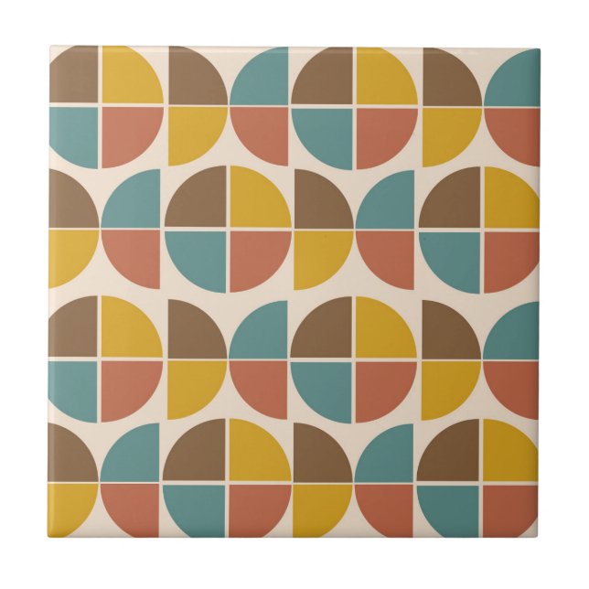 Mid Century Abstract shapes in mustard teal orange Ceramic Tile (Front)