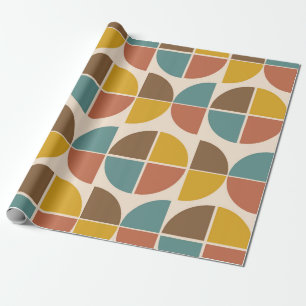 Mid Century Abstract shapes in mustard teal orange Wrapping Paper