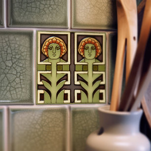 Mid-Century Abstract Symmetry Arts Crafts Movement Ceramic Tile