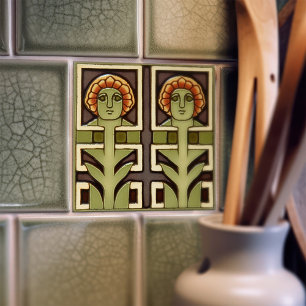 Mid-Century Abstract Symmetry Arts Crafts Movement Ceramic Tile