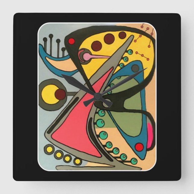 Mid-Century Abstract Talking Man painting on a Square Wall Clock (Front)