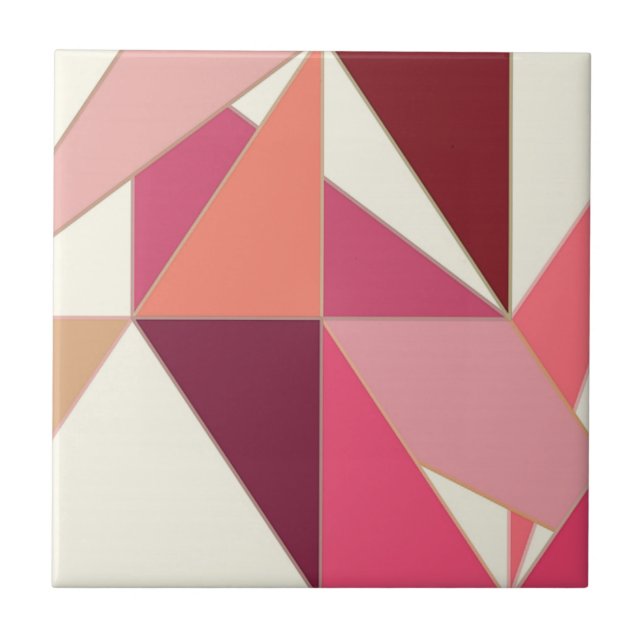 Mid Century Abstract - Triangles, Shell Pink Ceramic Tile (Front)