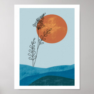 Mid Century Abstract Whimsical Modern Mountain Sun Poster