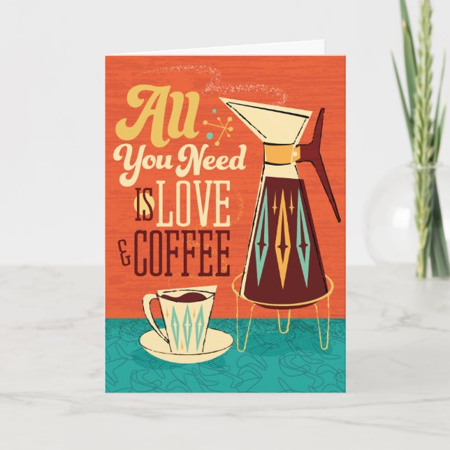 Mid-Century All You Need Is Love + Coffee Note  Thank You Card (Front)
