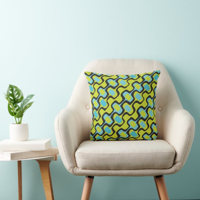 Mid-Century Aqua and Chartreuse Retro Pattern Cushion (Chair)