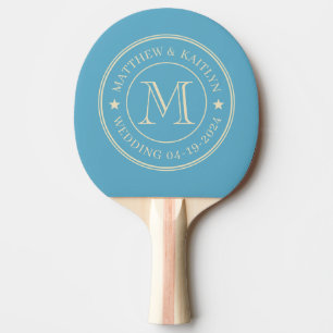 Mid-Century Aqua Sky Wedding Monogram Star Ping Pong Paddle