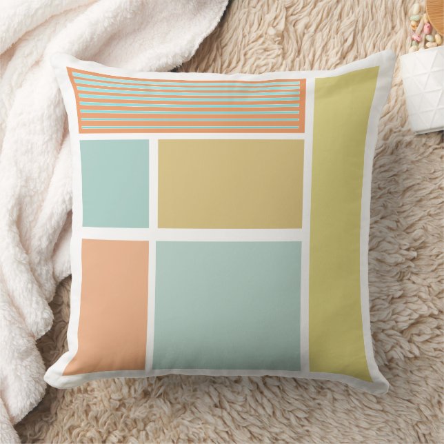 Mid-Century Aqua Yellow Coral Retro Pattern Cushion (Blanket)
