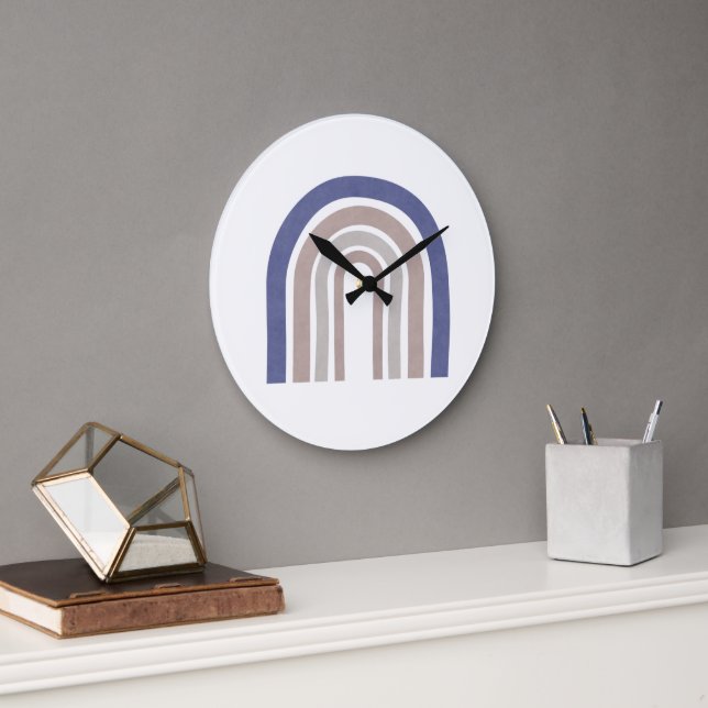 Mid Century Arches - Blue and Beige Large Clock (Office)