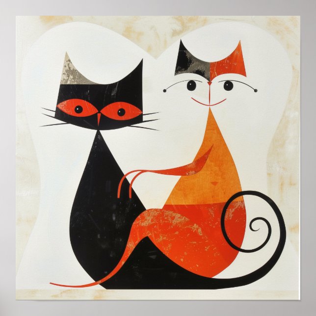 Mid Century Art Cat Duo Print (Front)