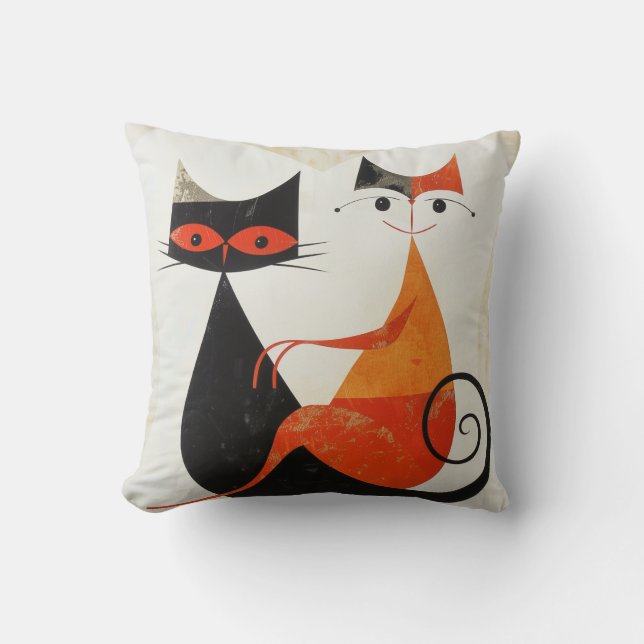 Mid Century Art Cat Duo Print Cushion (Front)
