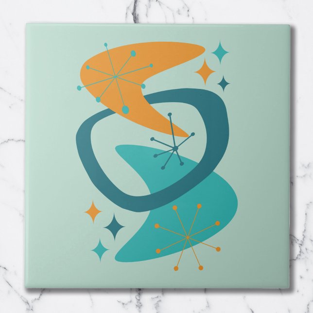 Mid Century Atomic Age 7 Aqua, Teal, Orange Ceramic Tile (Creator Uploaded)