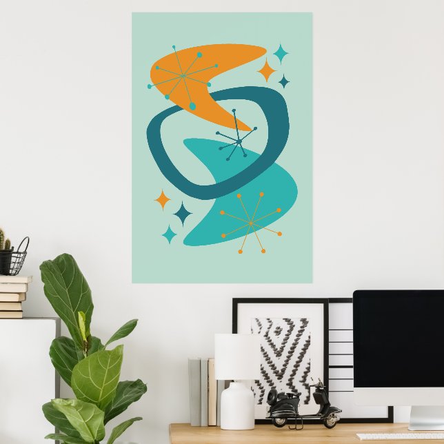 Mid Century Atomic Age 7 Aqua, Teal, Orange Poster (Home Office)