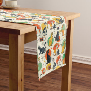Mid-Century Atomic Age Cats Retro Pattern Short Table Runner