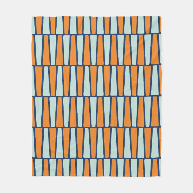 Mid Century Atomic Blocks, Aqua, Orange, Blue Fleece Blanket (Front)