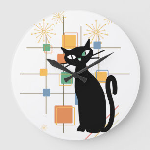 Mid century Atomic Cat bursts squares wall clo Large Clock