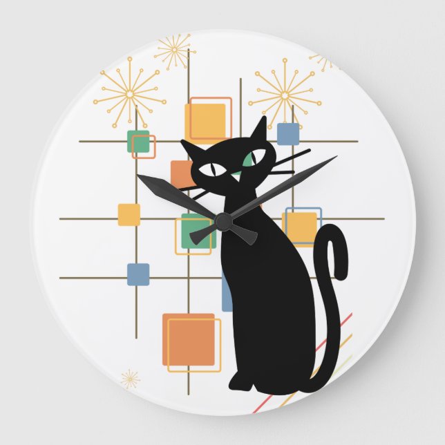 Mid century Atomic Cat bursts squares wall clo Large Clock (Front)
