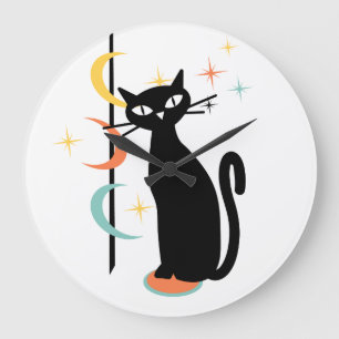 Mid Century Atomic Cat Pole with moons wall clock