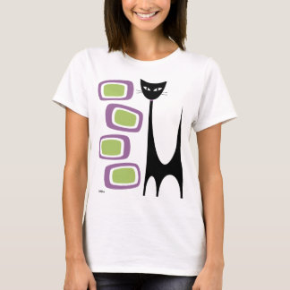 Mid Century Atomic Cat & Purple and Green Oblongs T-Shirt