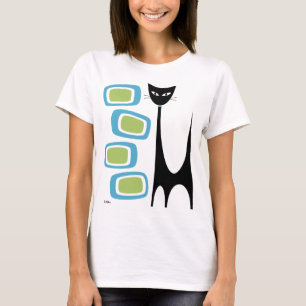 Mid Century Atomic Cat with Green and Blue Oblongs T-Shirt