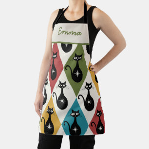 Mid Century Atomic cats on Harlequin diamonds Apron