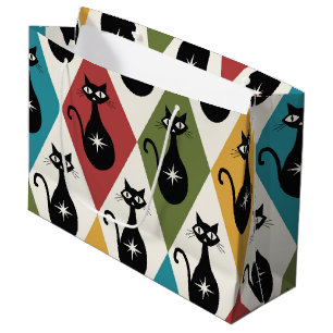 Mid Century Atomic cats on Harlequin diamonds Large Gift Bag