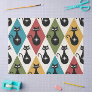 Mid Century Atomic cats on Harlequin diamonds Tissue Paper