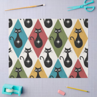 Mid Century Atomic cats on Harlequin diamonds  Tissue Paper