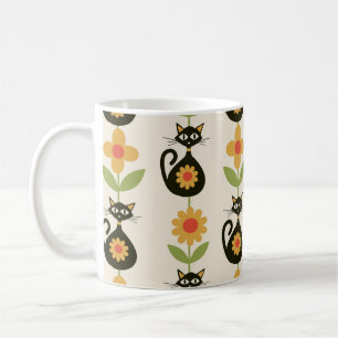 Mid Century Atomic Cats with Retro Orange flowers  Coffee Mug