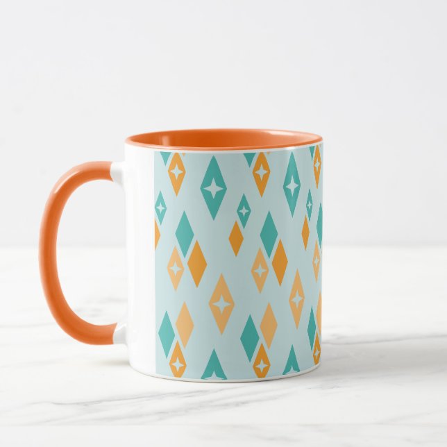 Mid Century Atomic Diamonds Aqua, Teal, Orange Mug (Left)