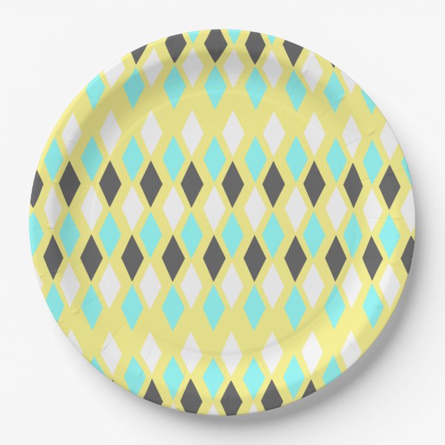 Mid-Century Atomic Diamonds on Yellow Paper Plate (Front)