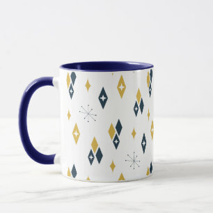 Mid Century Atomic Diamonds Starburst Navy Mustard Mug