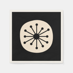 Mid Century Atomic Dot Cute Retro Black and Cream Napkin