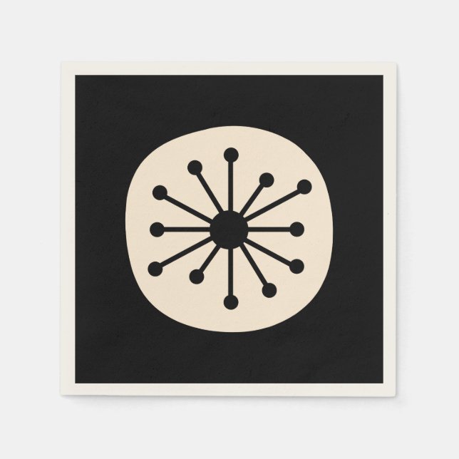 Mid Century Atomic Dot Cute Retro Black and Cream Napkin (Front)