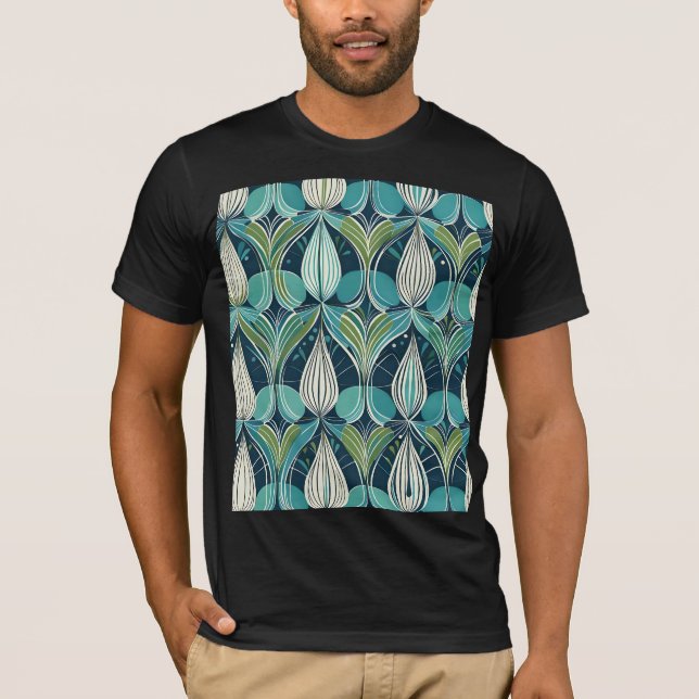 Mid Century Atomic Drops Blue Green Pattern T-Shirt (Front)