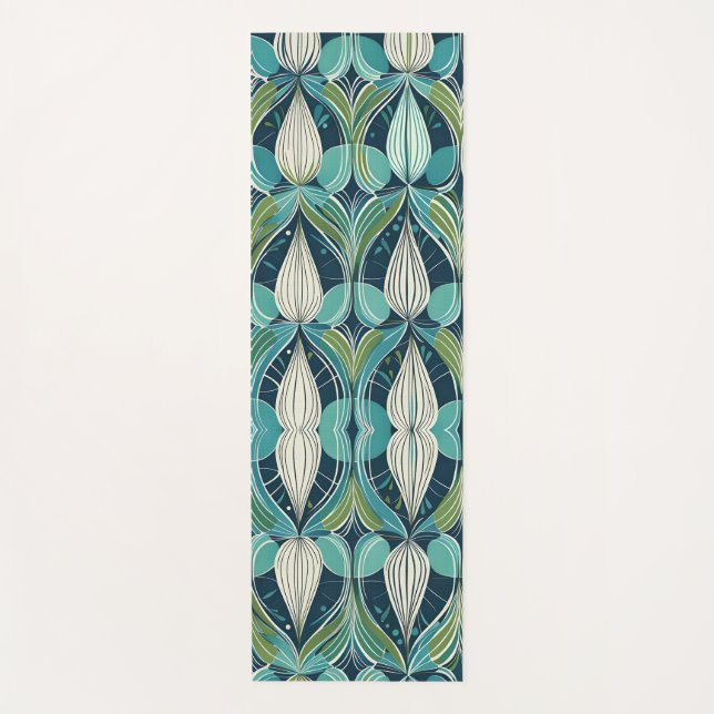 Mid Century Atomic Drops Blue Green Pattern Yoga Mat