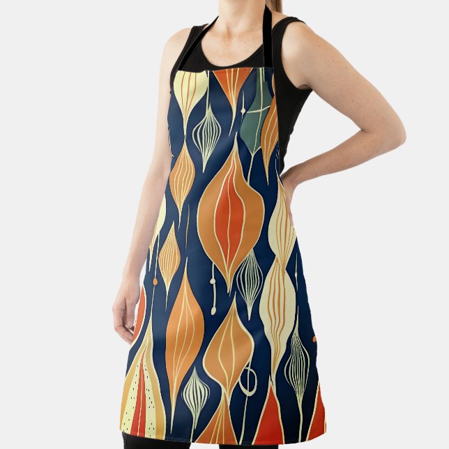 Mid Century Atomic Drops Ochre  Modern Retro  Apron (Insitu)