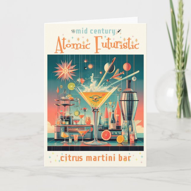 Mid Century Atomic Futuristic Citrus Martini Bar Card (Front)