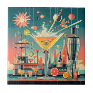 Mid Century Atomic Futuristic Citrus Martini Bar Ceramic Tile