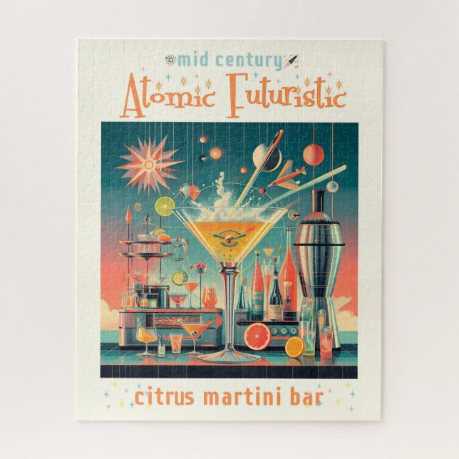 Mid Century Atomic Futuristic Citrus Martini Bar Jigsaw Puzzle (Vertical)