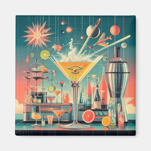 Mid Century Atomic Futuristic Citrus Martini Bar Magnet (Front)