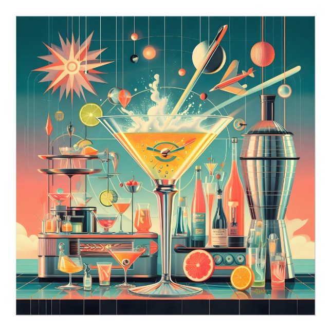 Mid Century Atomic Futuristic Citrus Martini Bar Photo Print (Front)