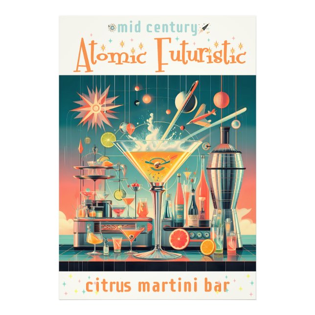 Mid Century Atomic Futuristic Citrus Martini Bar Photo Print (Front)