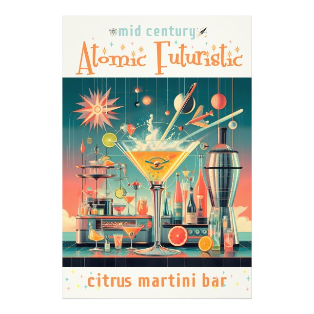 Mid Century Atomic Futuristic Citrus Martini Bar Photo Print (Front)