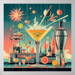 Mid Century Atomic Futuristic Citrus Martini Bar Poster