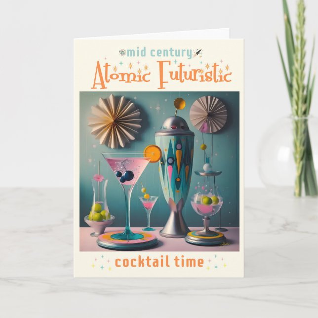 Mid Century Atomic Futuristic Cocktail Time Card (Front)