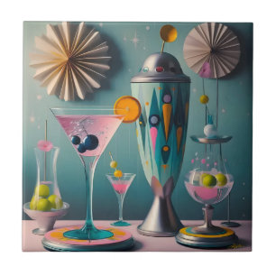 Mid Century Atomic Futuristic Cocktail Time Ceramic Tile