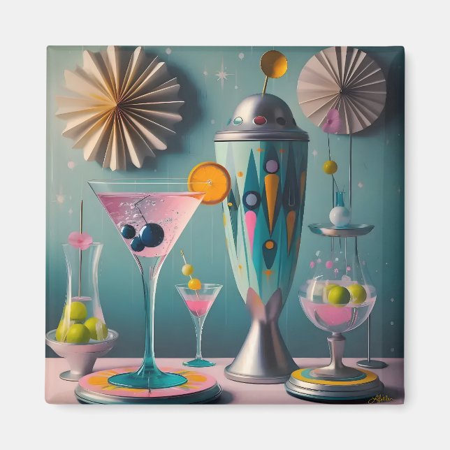 Mid Century Atomic Futuristic Cocktail Time Magnet (Front)