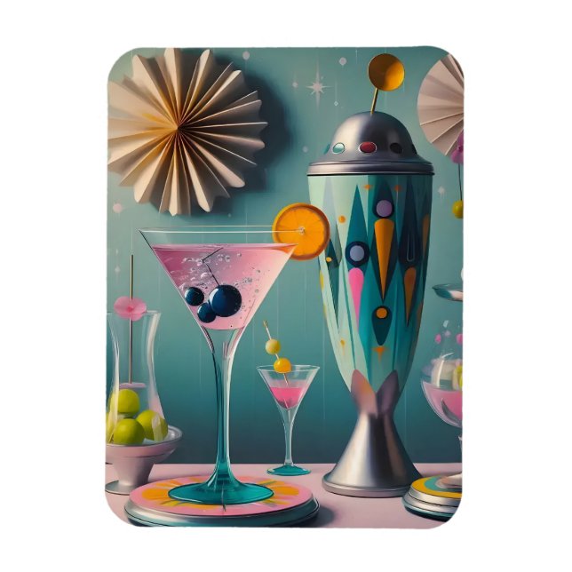 Mid Century Atomic Futuristic Cocktail Time Magnet (Vertical)