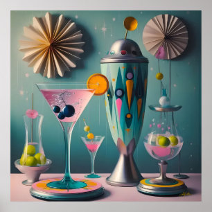 Mid Century Atomic Futuristic Cocktail Time Poster