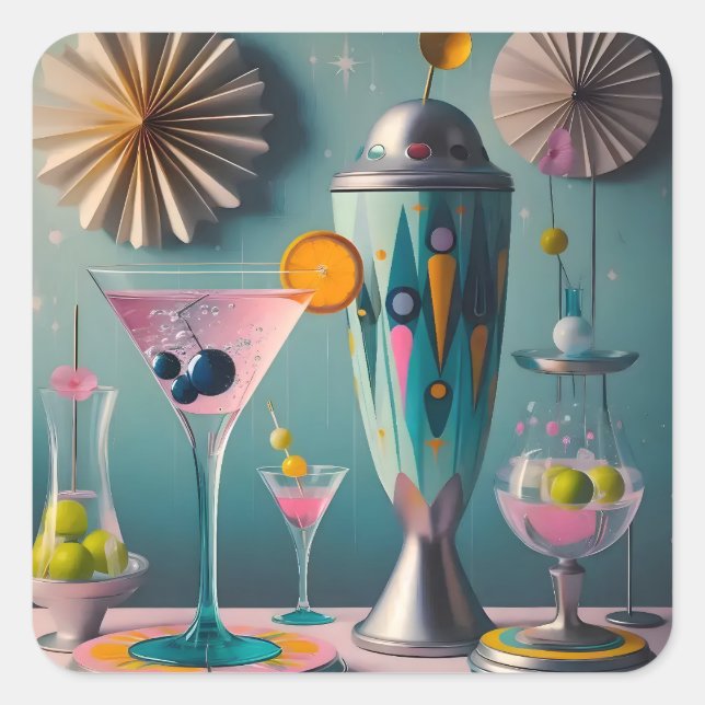 Mid Century Atomic Futuristic Cocktail Time Square Sticker (Front)